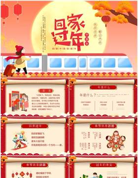红色中国风春节回家过年PPT通用模板