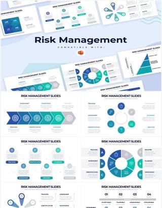 蓝绿色项目风险管理PPT信息图表素材Risk Management Powerpoint Infographics