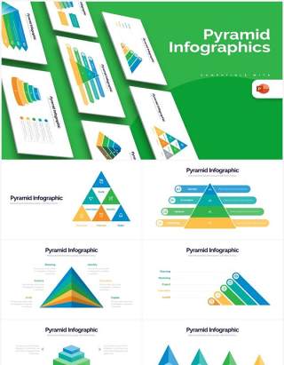 简洁绿色系金字塔PPT信息图形素材Pyramid Powerpoint Infographics