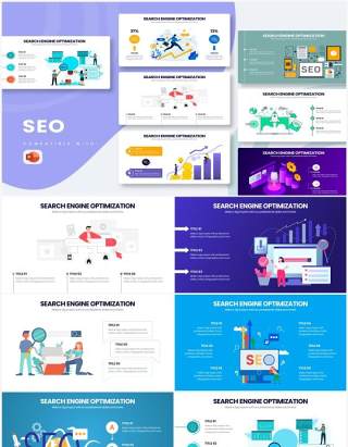 创意卡通企业SEO培训PPT信息图形素材SEO Powerpoint Infographics