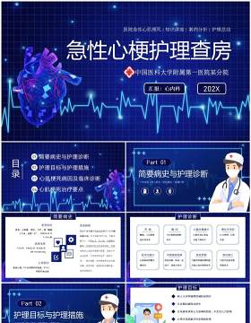 蓝色卡通风急性心梗护理查房PPT模板