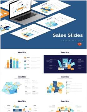 创意插画销售汇报PPT信息图形素材Sales Powerpoint Infographics