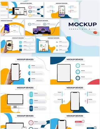 创意手机电脑平板样机设备PPT素材不含摄影图Mockup Devices Powerpoint Infographics