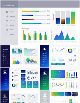 浅色仪表可视化数据看板PPT信息图表Dashboard Powerpoint Infographics