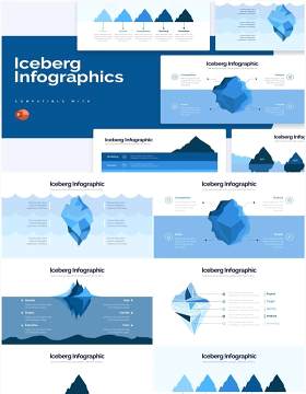 蓝色创意冰山图PPT信息图形素材Iceberg Powerpoint Infographics