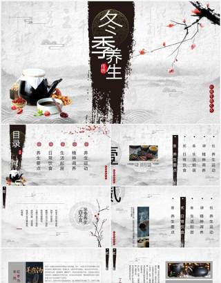 古典中国风传统文化冬季养生PPT模板