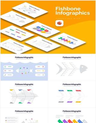 多彩创意鱼骨图PPT信息图形素材Fishbone Powerpoint Infographics