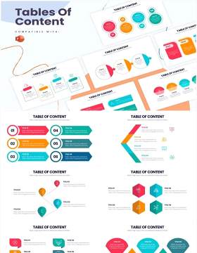 简约彩色目录结构图PPT信息图形素材PPTTables of Content Powerpoint Infographics