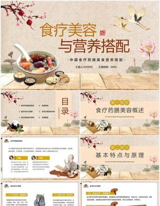 淡雅中国风食疗美容与营养搭配PPT模板