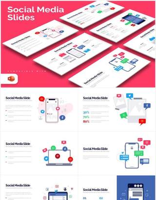 简洁商务社交媒体分析PPT信息图表素材Social Media Powerpoint Infographics