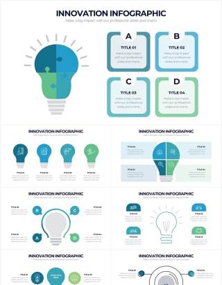 草绿色创意灯泡信息图形PPT素材Innovation Powerpoint Infographics