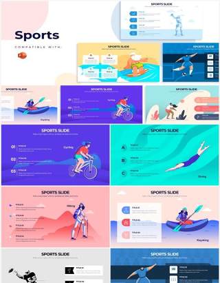 创意卡通插画体育人物元素PPT信息图Sports Powerpoint Infographics