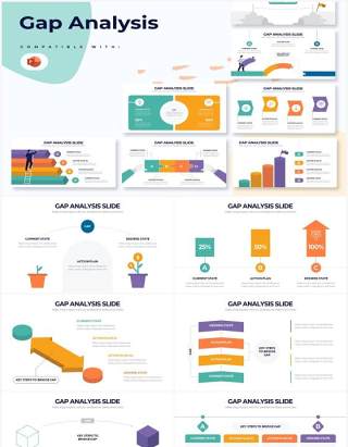 扁平风差距差异分析缺口分析PPT信息图形素材Gap Analysis Powerpoint Infographics