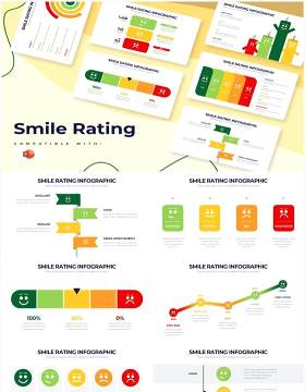彩色系微笑评级服务满意度笑脸PPT信息图表素材Smile Rating Powerpoint Infographics