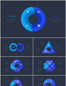 深色背景蓝色圆形循环关系时间轴PPT信息图表素材Infographic Blue