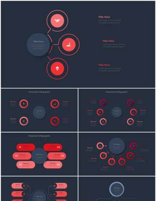 红色深色系商务产品信息图表流程步骤关系图PPT素材 Infographic Red