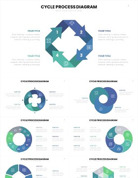 蓝绿简约循环关系信息图PPT素材模板Cycle Slides Template