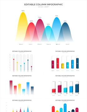 多彩浅色系可编辑数据图表多形式对比关系PPT素材元素Excel data charts