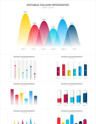 多彩浅色系可编辑数据图表多形式对比关系PPT素材元素Excel data charts