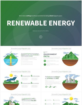 绿色系可再生能源绿色生态创意插画PPT素材RENEWABLE ENERGY