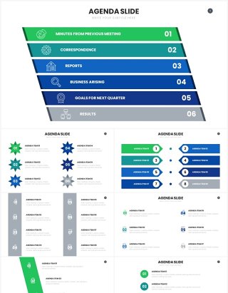 蓝绿色进程图步骤图PPT信息图素材Agenda Slides