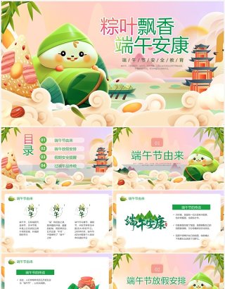 粉色国潮中国风端午节安全教育PPT模板