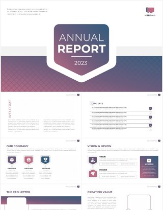 高级紫色年度工作报告信息图表PPT素材模板（无图可插图）Annual Report