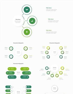 深色系绿色商业产品流程图关系图圆形PPT素材元素 Infographic Green