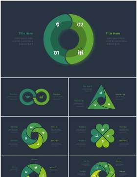 深色背景绿色循环关系箭头拼图时间轴PPT信息图表素材Infographic Green