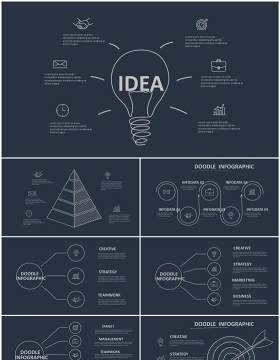 深色背景黑白简洁涂鸦信息图表PPT元素素材Doodle