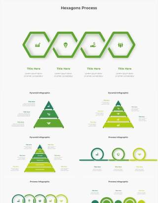 绿色圆形结构图并列关系信息图表PPT元素素材Infographic Green