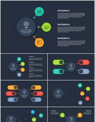 深色背景彩色流程图表关系结构图PPT素材Flow chart