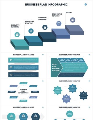 绿色系商业计划信息图表PPT素材模板Business Plan Infographics Slides Template