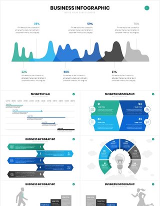 蓝色简约商务商业信息图表PPT模板Business Infographics Slides Template