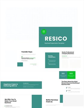 绿色简洁公司汇报工作报告PPT模板（无图可插图）Resico No Image