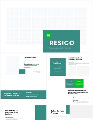 绿色简洁公司汇报工作报告PPT模板（无图可插图）Resico No Image