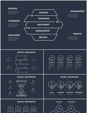 深色背景黑白涂鸦创意信息图表图形PPT素材元素Doodle v3