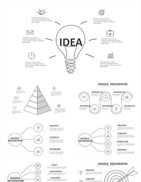 黑白简洁涂鸦信息图表PPT元素素材Doodle