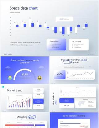 蓝色简约市场趋势数据图表PPT素材
