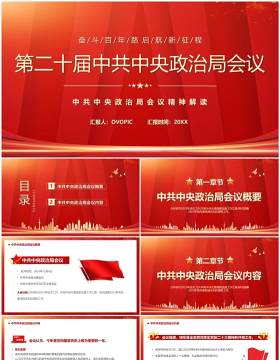 红色第二十届中共中央政治局会议PPT模板