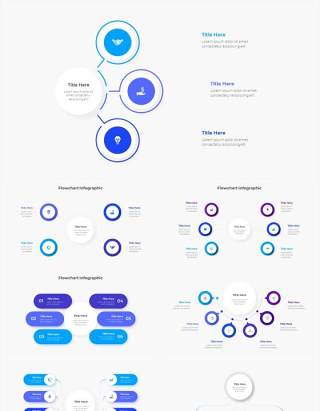 浅色系蓝色圆形流程步骤关系图PPT素材 Infographic Blue