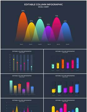 深色背景彩色数据图表PPT素材元素Excel data charts