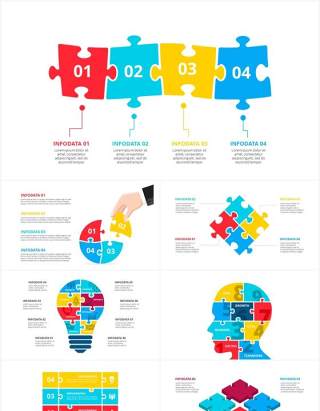 彩色拼图信息图形PPT素材元素Puzzle