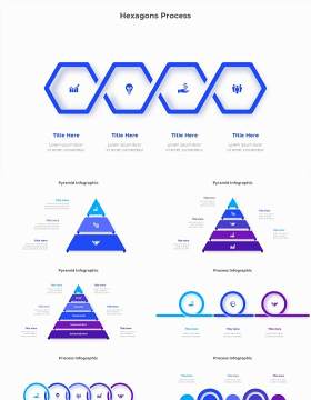 蓝色圆形结构图并列关系信息图表PPT元素素材Infographic Blue