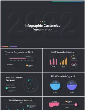 深色创意国外信息图形图表PPT模板幻灯片演示2023 Versatile Infographic Custom Dark