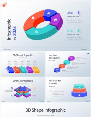2023彩色创意3D图形PPT素材 3D Shaped