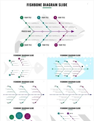 简约鱼骨图PPT信息图素材模板Fishbone Slides Template