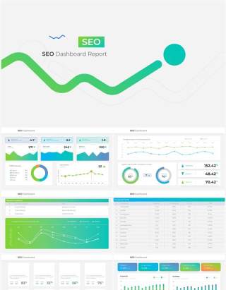 绿色简约互联网SEO仪表盘数据分析可视化PPT模板素材