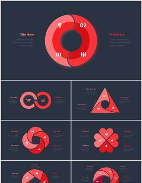 深色背景红色循环关系箭头拼图时间轴PPT信息图表素材Infographic Red