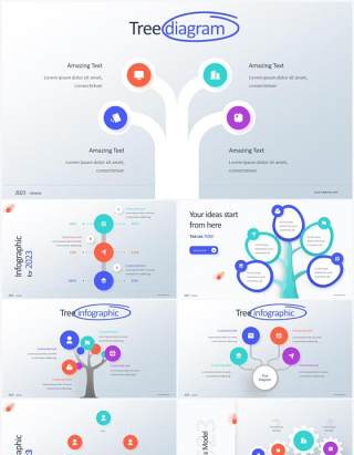 2023创意彩色树状图 齿轮图PPT信息素材